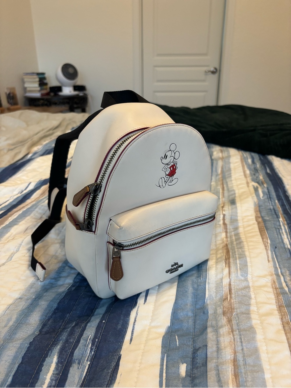 Coach White Mini Mickey Mouse Backpack with Brown Trim